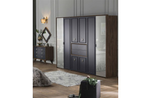 Шестистворчатый распашной шкаф для одежды и белья с зеркалом в спальню Алегро ALEG-34